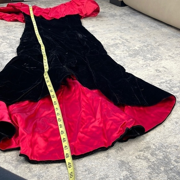 Gunne Sax Jessica McClintock Black Velvet Off Shoulder Red Ruffle Trumpet Dress - Picture 7 of 14